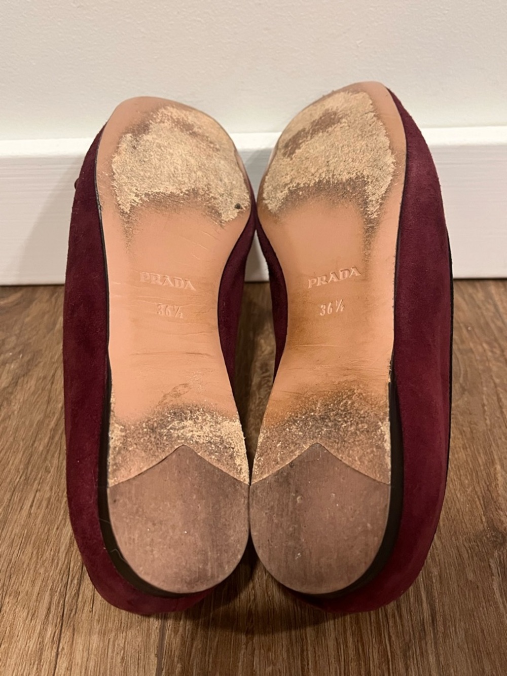 PRADA Red-burgundy-hued Suede Bow Flats/Smoking Slippers - Picture 12 of 15
